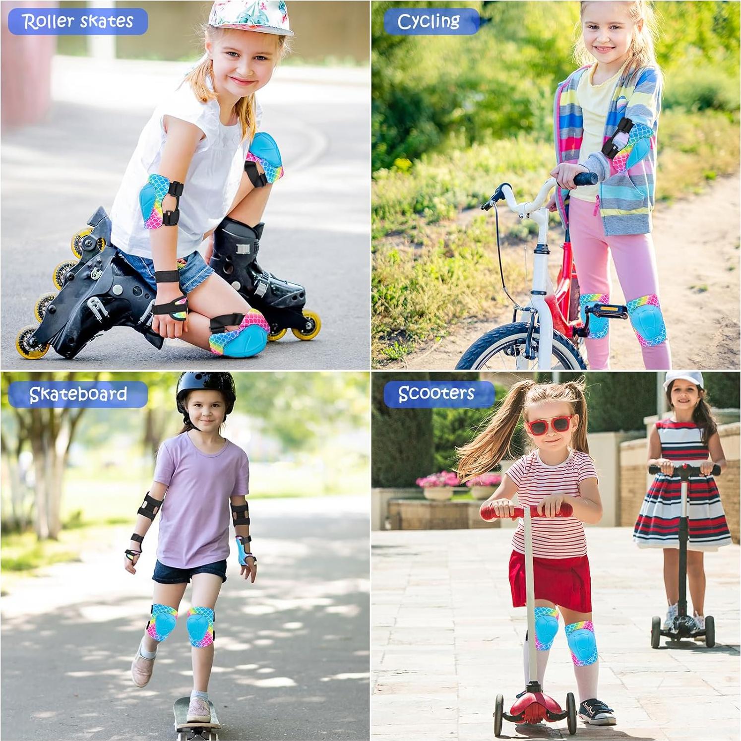 Conjunto de Protección Infantil PAMAID 7 en 1 - Rodilleras, Coderas y Muñequera Ajustables para Niños 3-8 Años