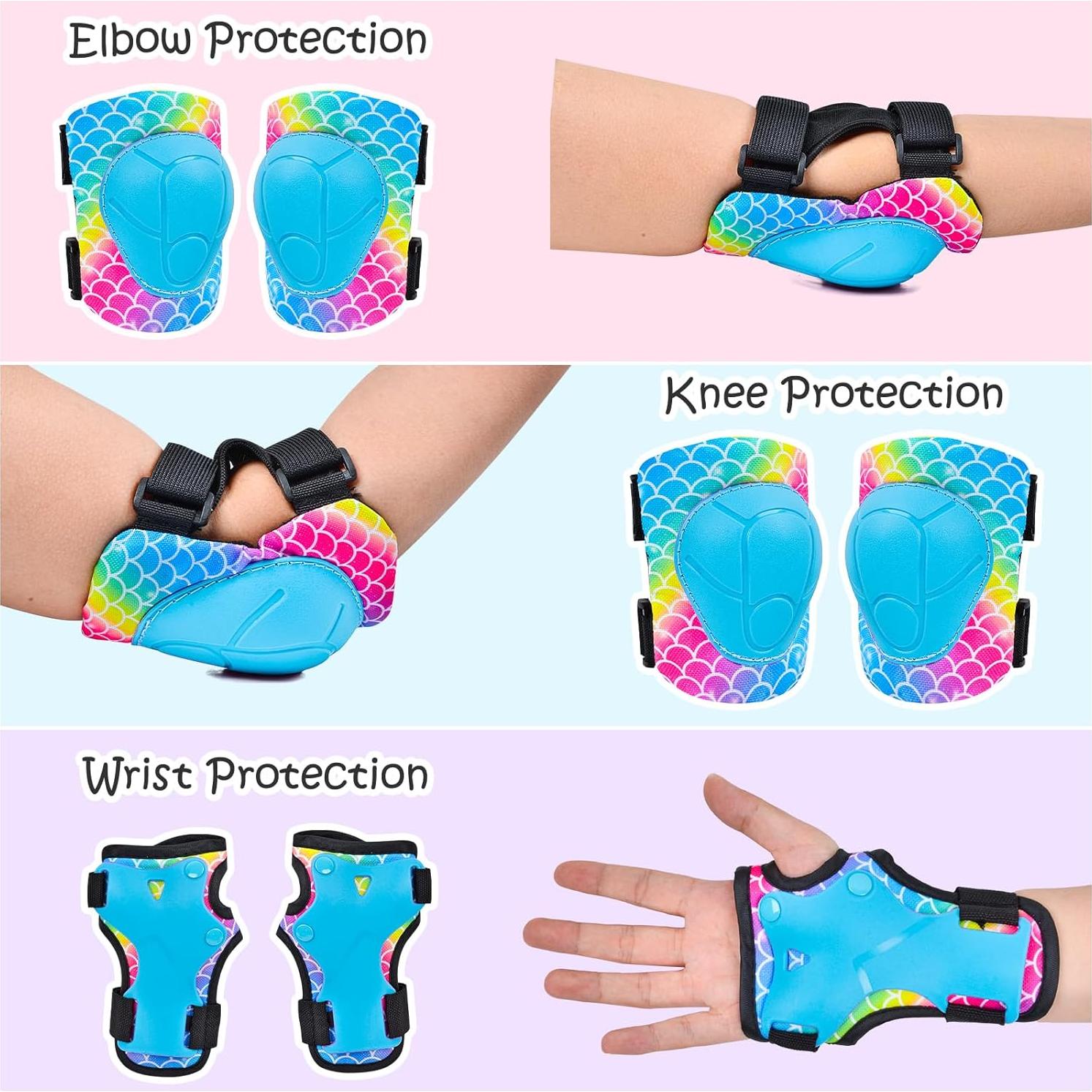 Conjunto de Protección Infantil PAMAID 7 en 1 - Rodilleras, Coderas y Muñequera Ajustables para Niños 3-8 Años