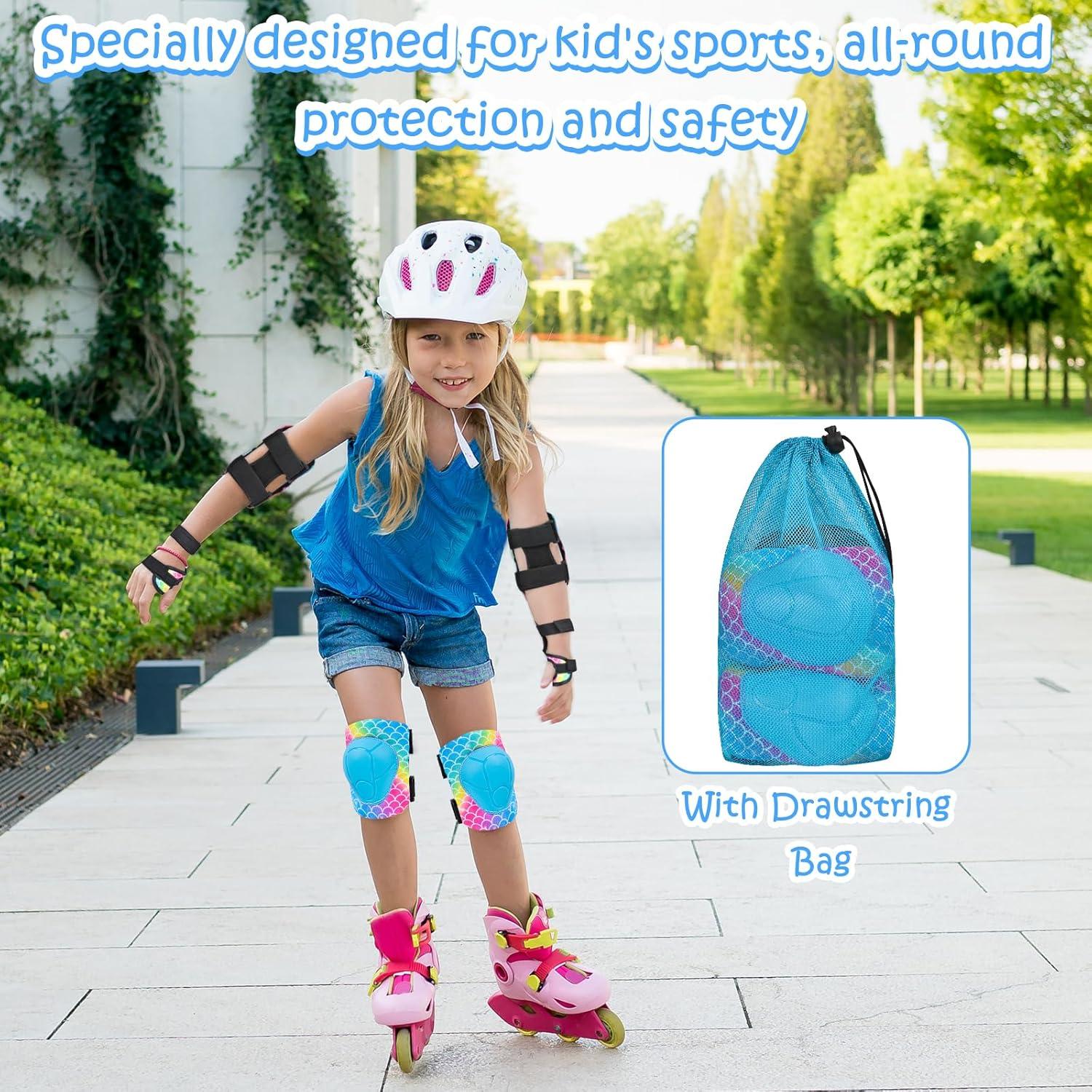 Conjunto de Protección Infantil PAMAID 7 en 1 - Rodilleras, Coderas y Muñequera Ajustables para Niños 3-8 Años