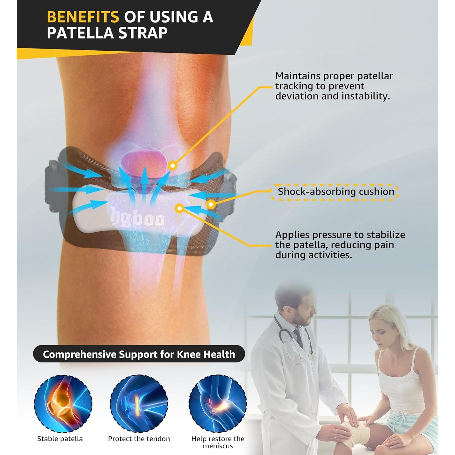 2-Pack Correas de Rodilla Ajustables HGBOO para Alivio del Dolor