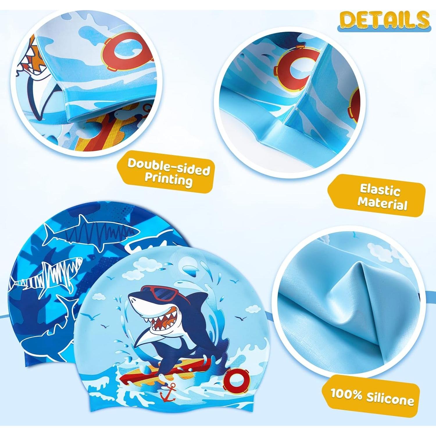 Paquete de 2 Gorras de Baño WAWSAM Silicona Impermeables Niños