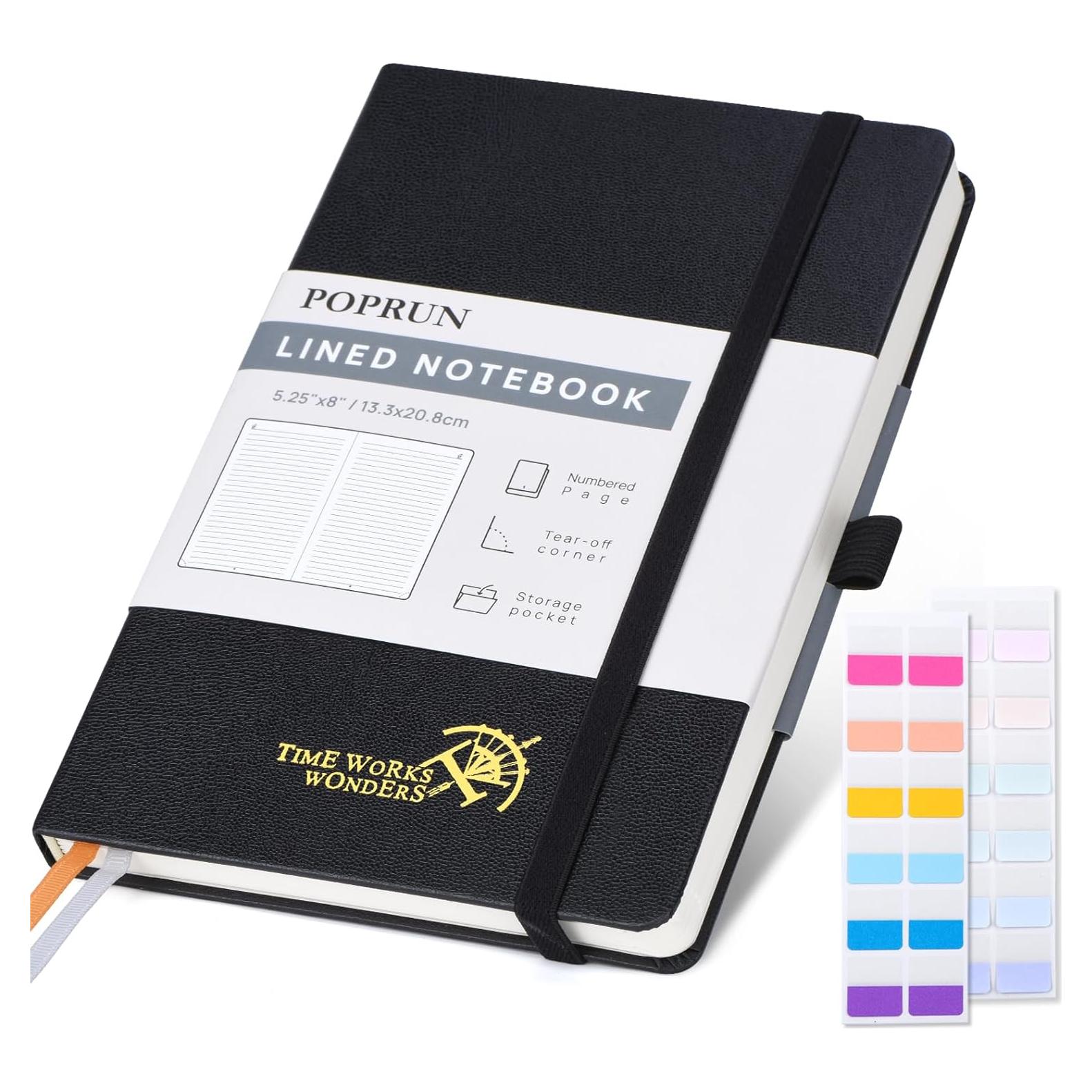 Cuaderno Enlazado POPRUN A5 Negro 128 Páginas 120GSM Tapa Dura