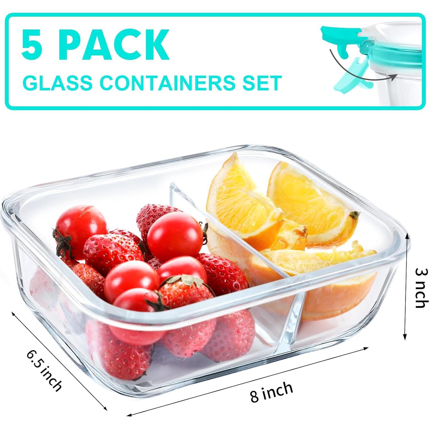 Contenedores de Vidrio VERONES 5 Piezas 1020ml Herméticos