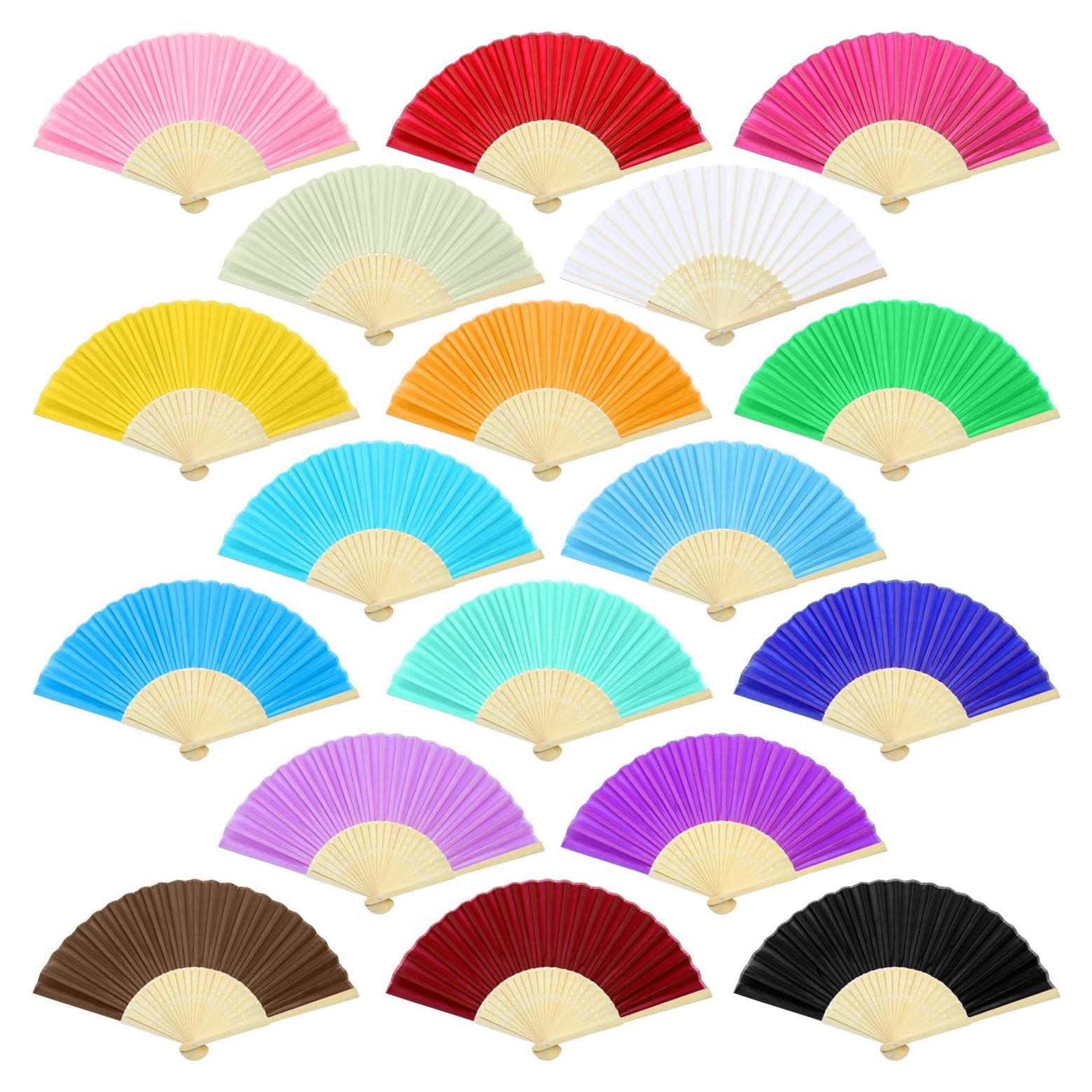 Aneco 18 Abanicos Plegables de Tela y Bambú 21 cm 18 Colores