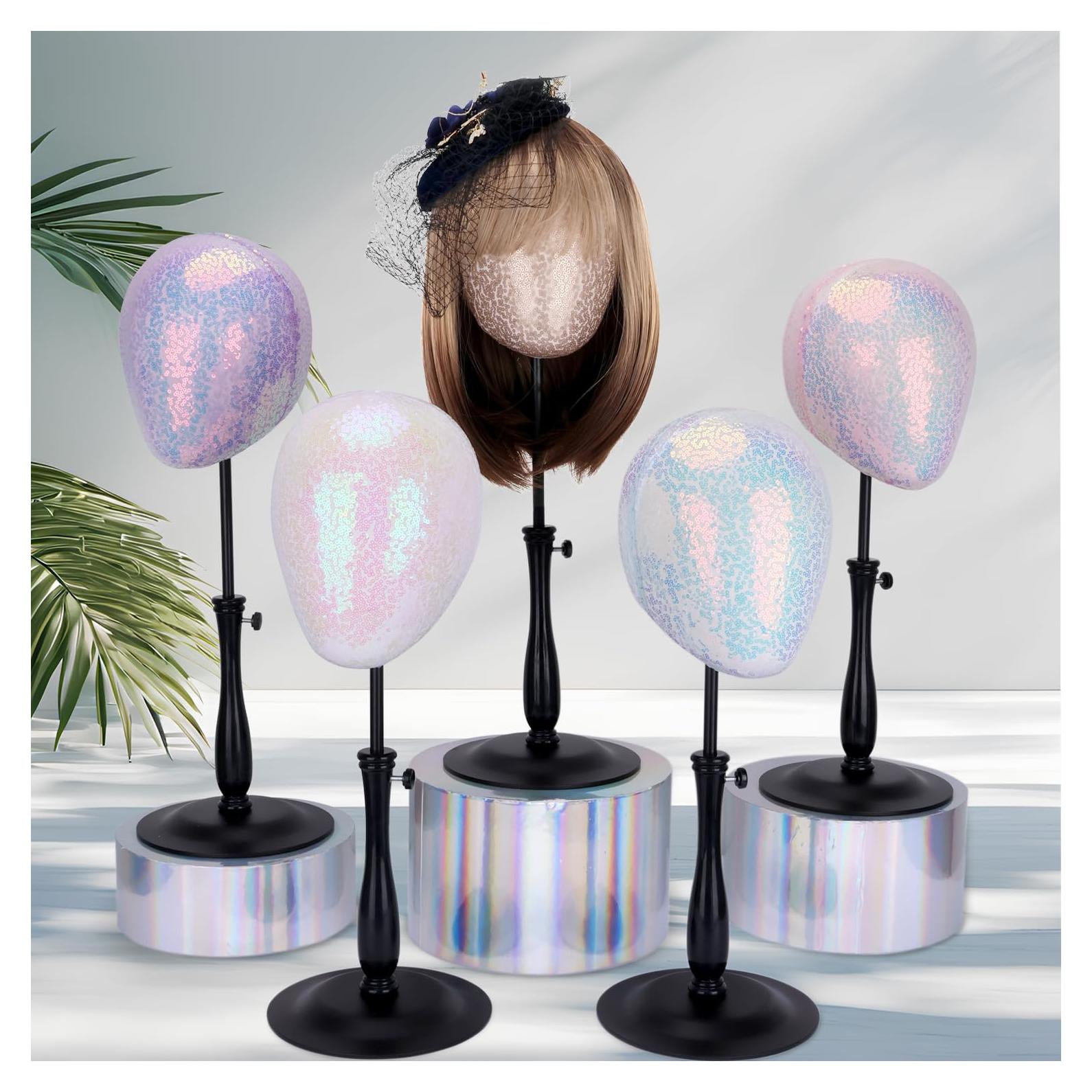 Soporte de Cabeza de Peluca Ajustable Marrón Mate con Base Metálica