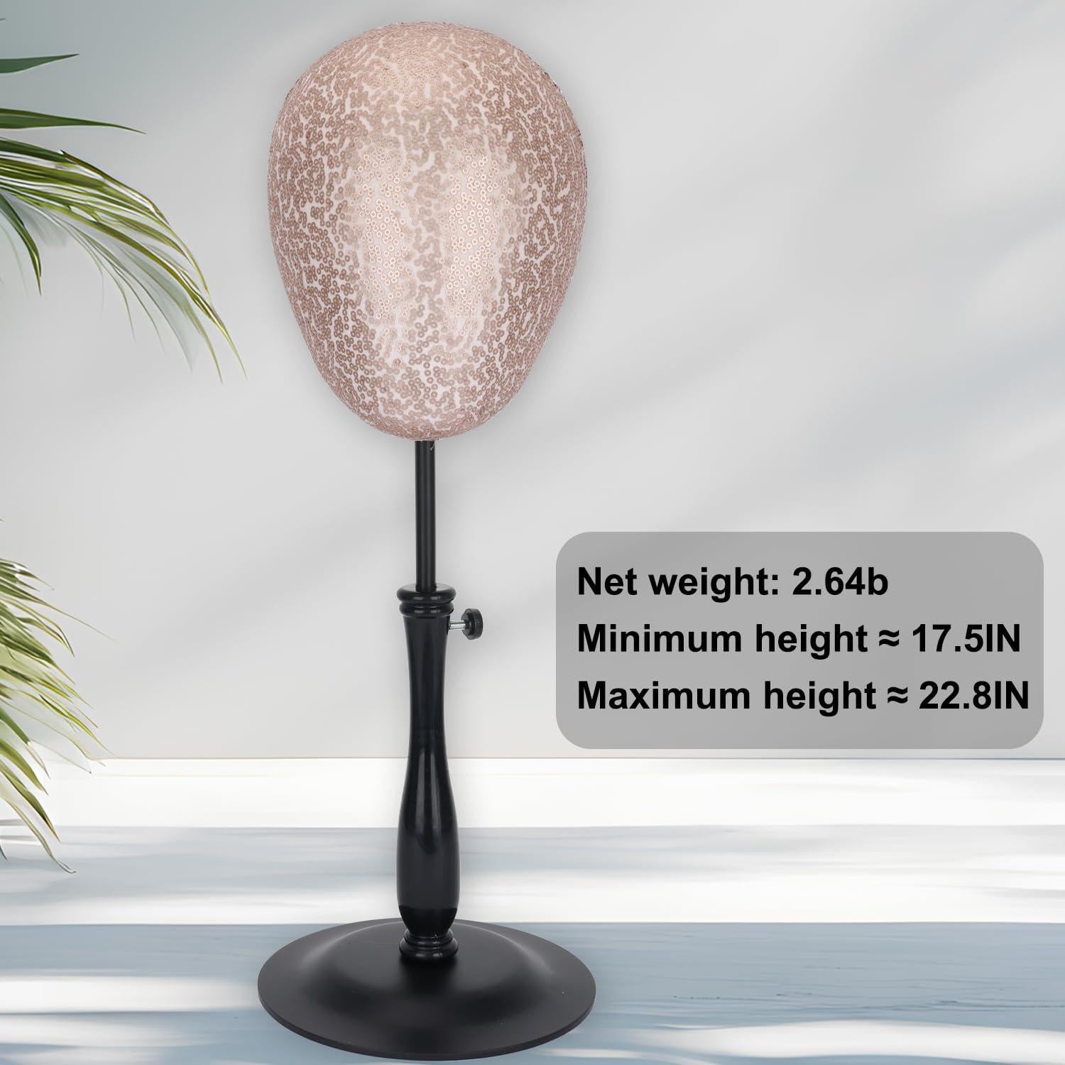 Soporte de Cabeza de Peluca Ajustable Marrón Mate con Base Metálica