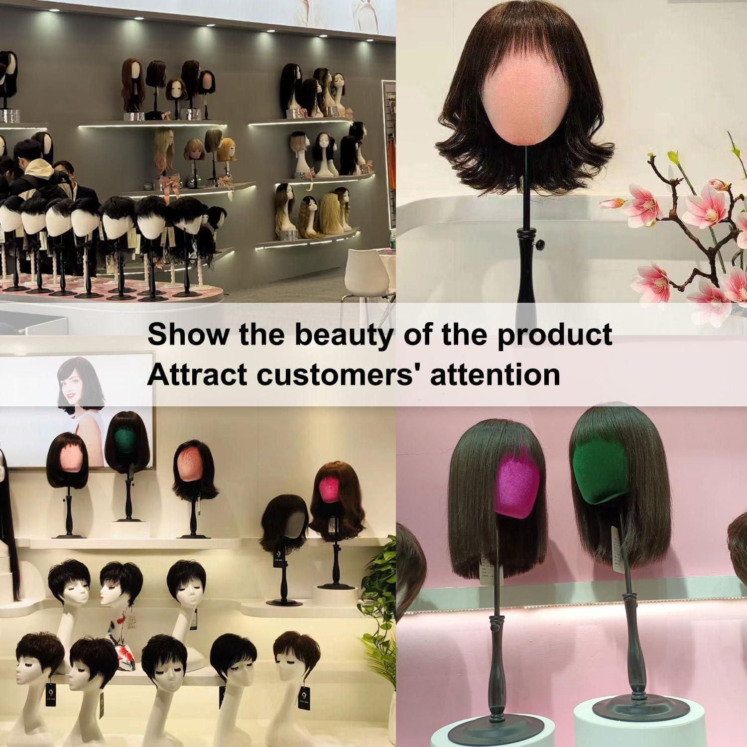 Soporte de Cabeza de Peluca Ajustable Marrón Mate con Base Metálica