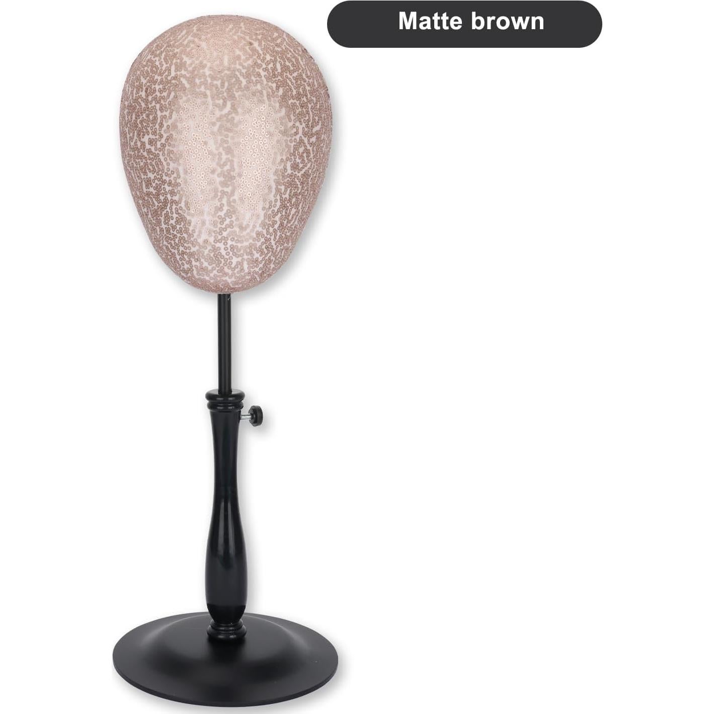 Soporte de Cabeza de Peluca Ajustable Marrón Mate con Base Metálica