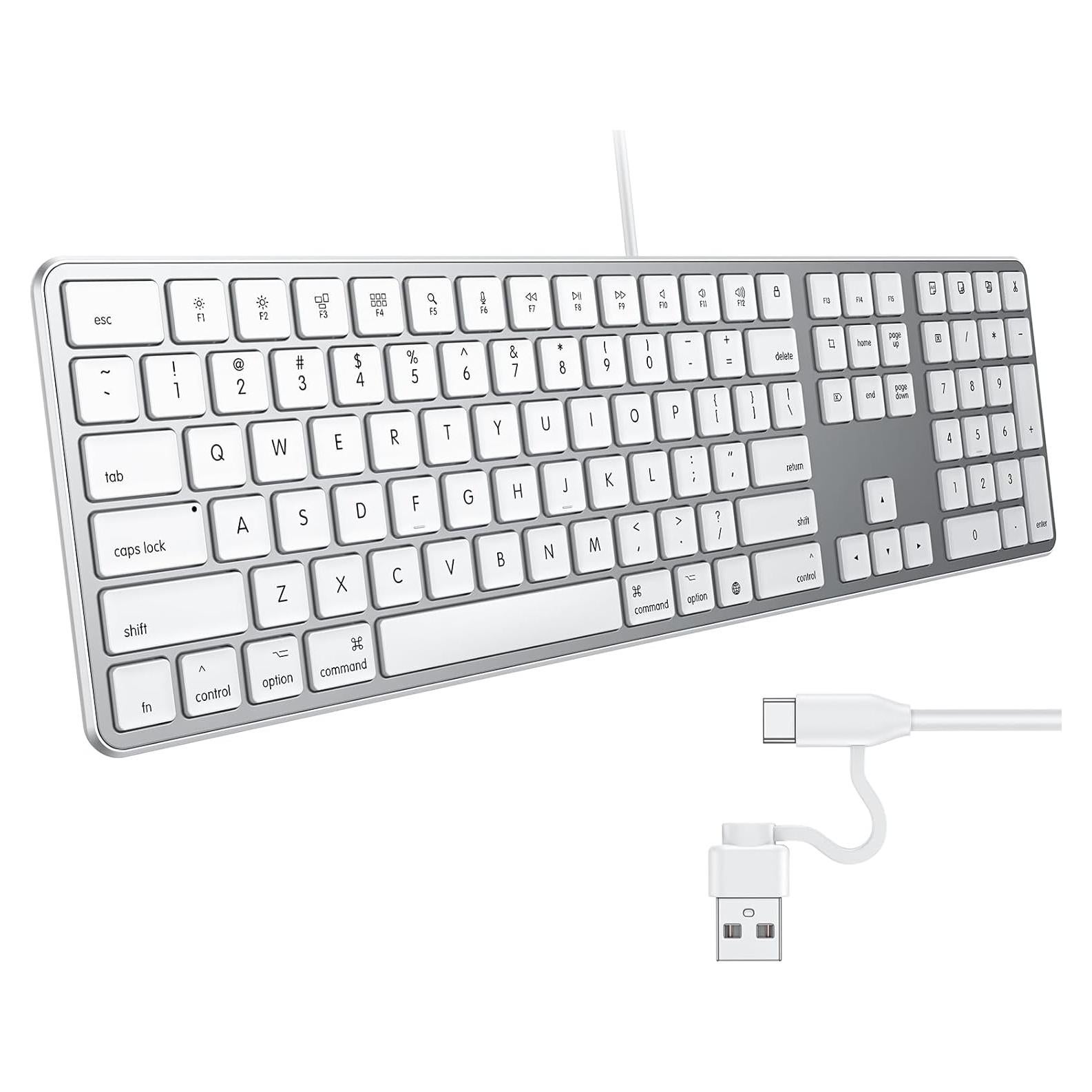 Teclado Con Cable OMOTON para Mac USB y Tipo-C Plata