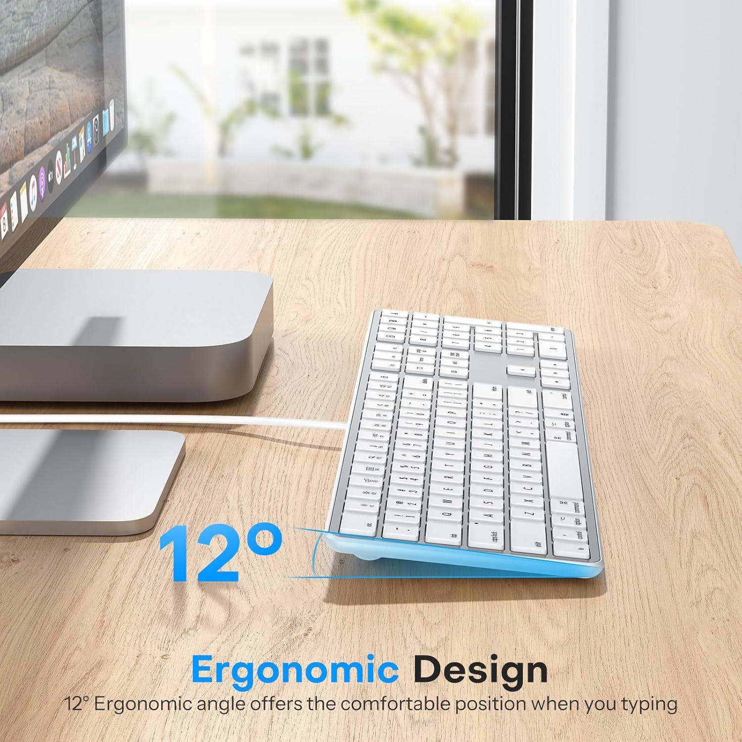 Teclado Con Cable OMOTON para Mac USB y Tipo-C Plata