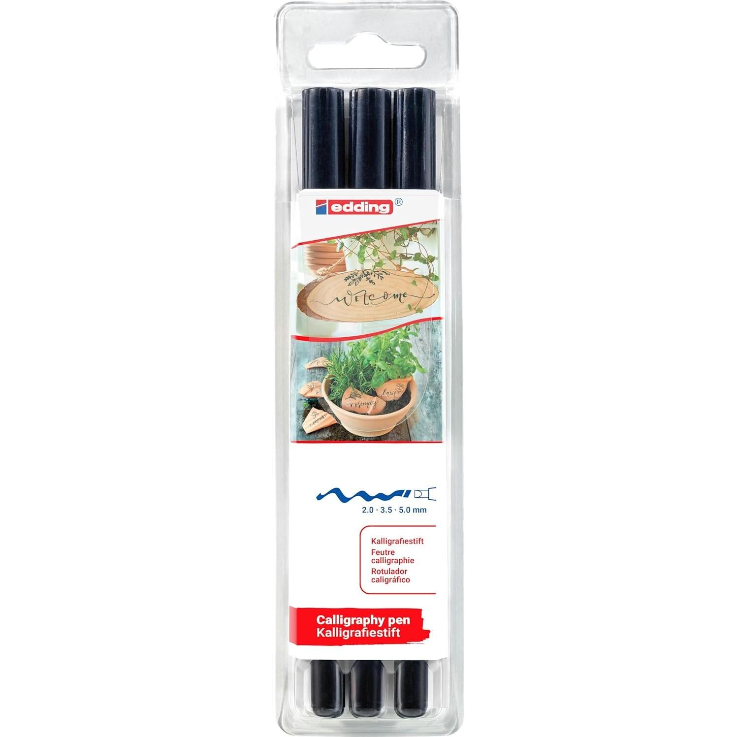 Pluma de Caligrafía Edding 1255 - Set de 3 - Negro - Punta 2-5 mm