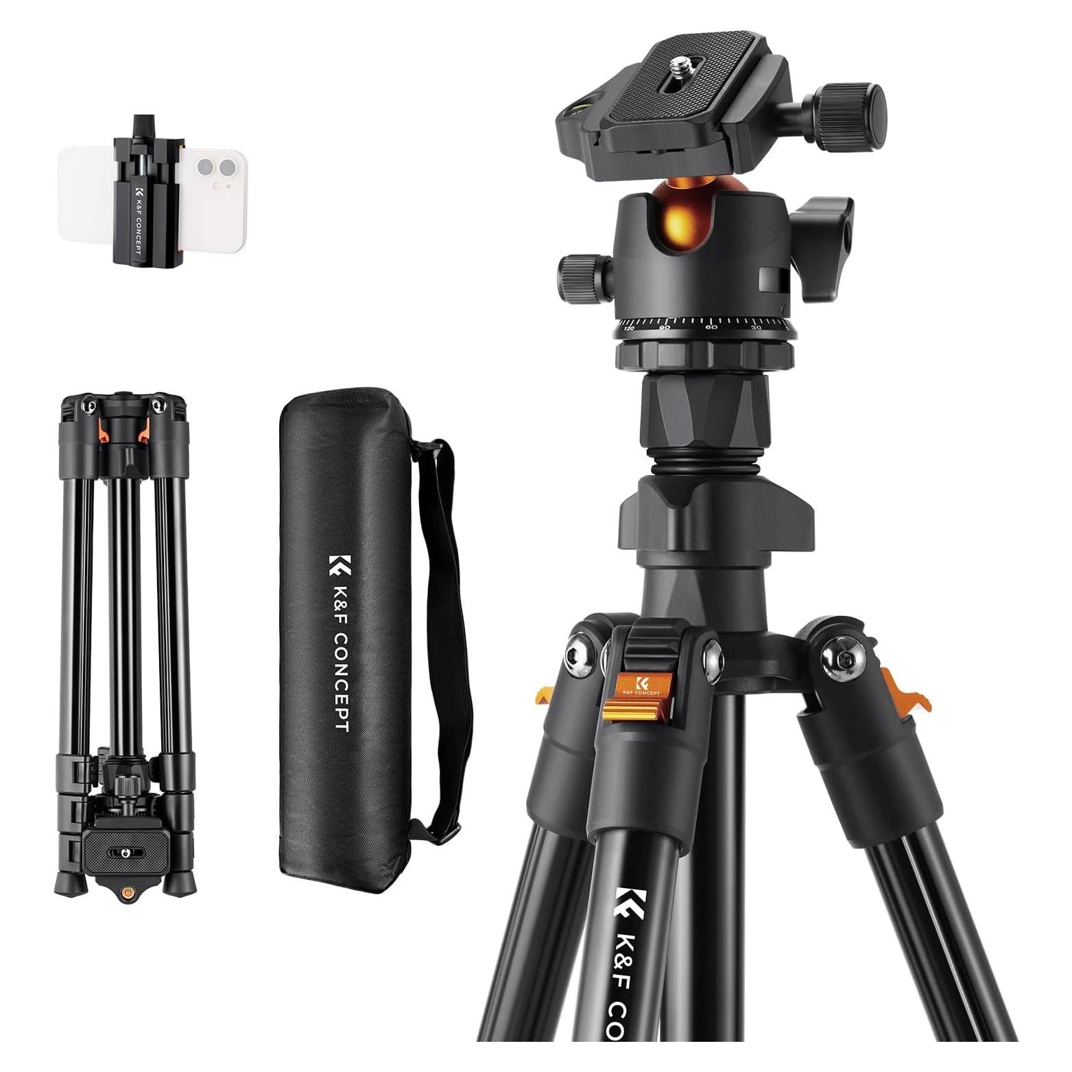 Trípode K&F Concept K234A0+BH-28L 163cm Liviano con Cabezal