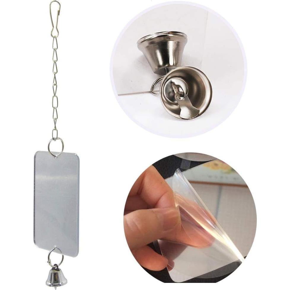 Espejo Acrílico Irrompible para Aves Pequeñas 12x8 cm - Juguete con Campana