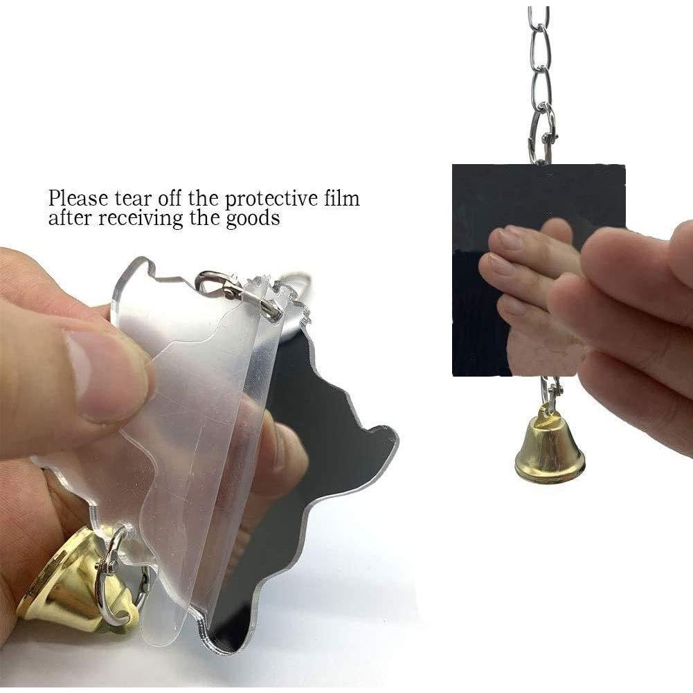 Espejo Acrílico Irrompible para Aves Pequeñas 12x8 cm - Juguete con Campana