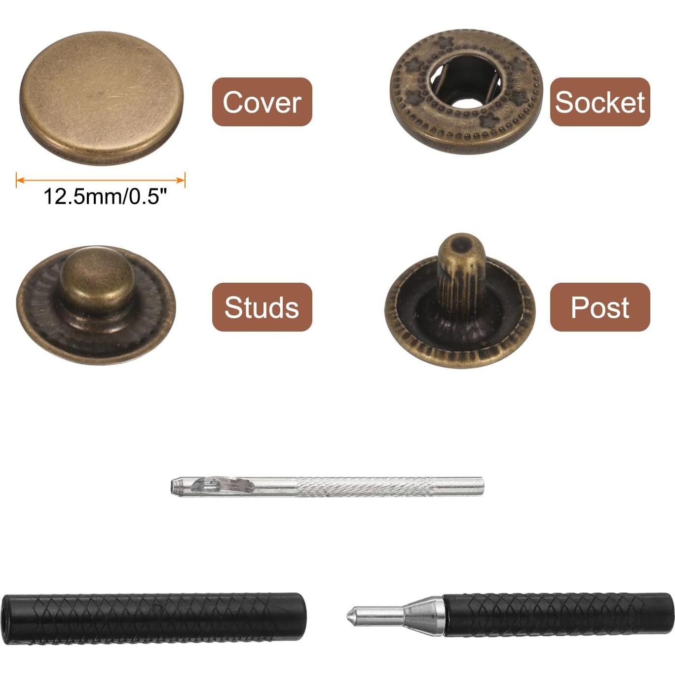 Kit de Broches a Presión de Cuero HARFINGTON 25 Set 12.5mm Bronce