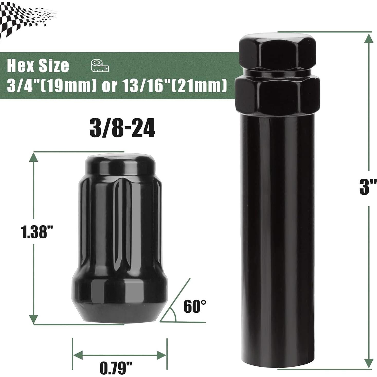 Tuercas de Rueda ATV Glorider 3/8-24, Paquete de 16, Asiento Cónico