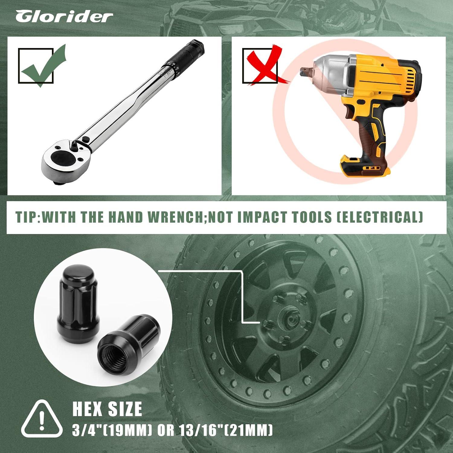 Tuercas de Rueda ATV Glorider 3/8-24, Paquete de 16, Asiento Cónico