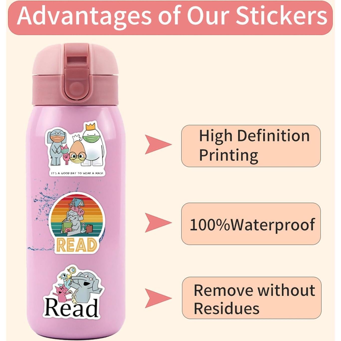 120 Calcomanías Impermeables YUYIYULE Elefante Caricatura