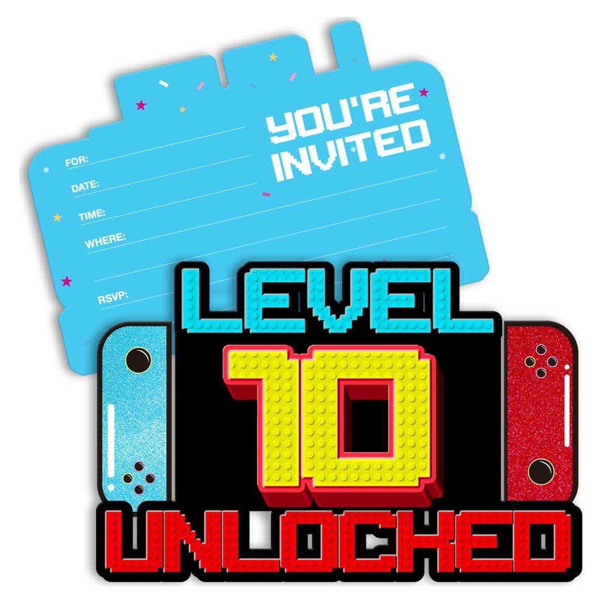 Invitaciones de Cumpleaños Videojuegos Pertnate Set 20