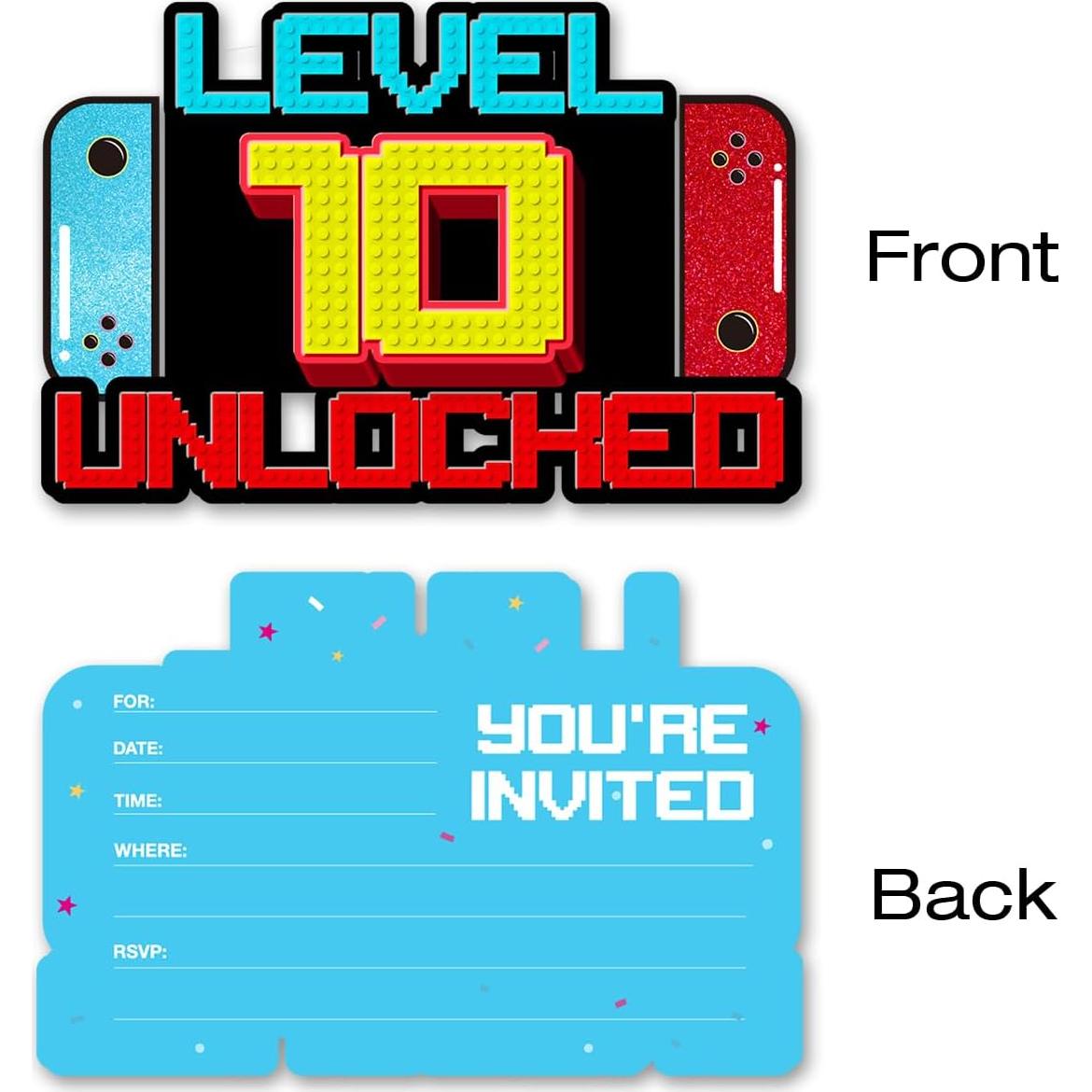 Invitaciones de Cumpleaños Videojuegos Pertnate Set 20