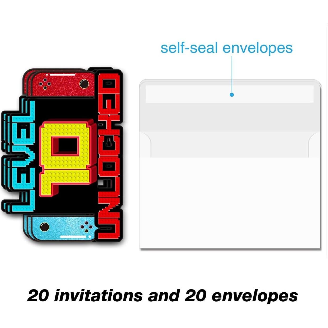 Invitaciones de Cumpleaños Videojuegos Pertnate Set 20