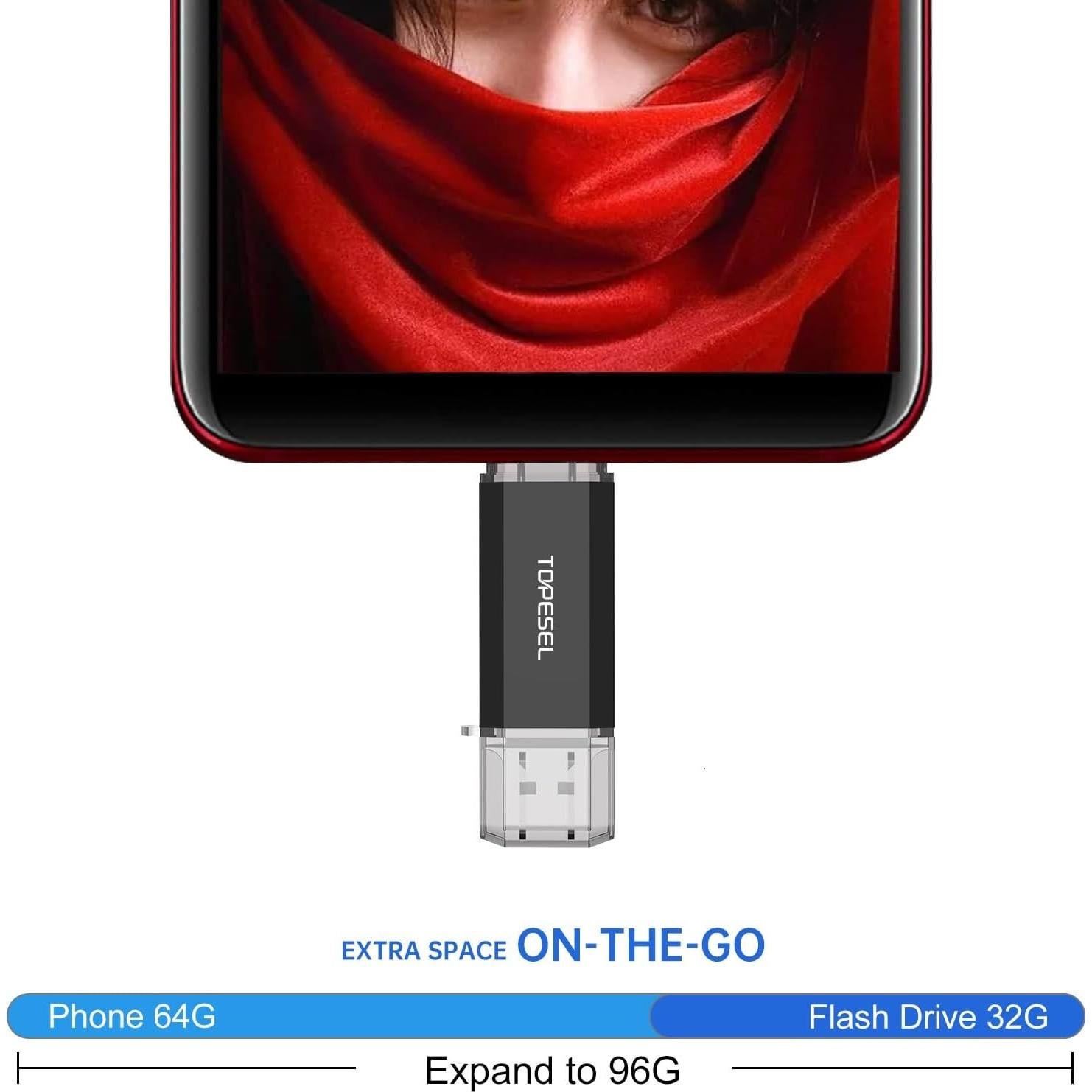 TOPESEL USB C 32GB Doble 2-en-1 Flash Drive 3.0 Negro