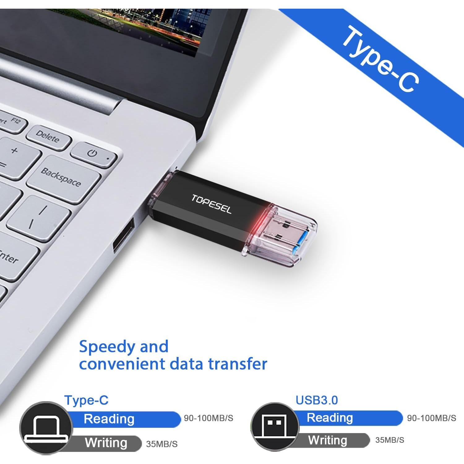 TOPESEL USB C 32GB Doble 2-en-1 Flash Drive 3.0 Negro