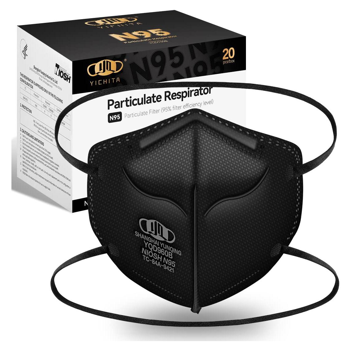 Mascarillas N95 Aprobadas por NIOSH - Paquete de 20 Unidades Negras