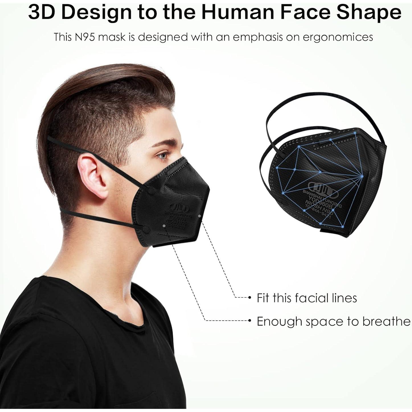 Mascarillas N95 Aprobadas por NIOSH - Paquete de 20 Unidades Negras
