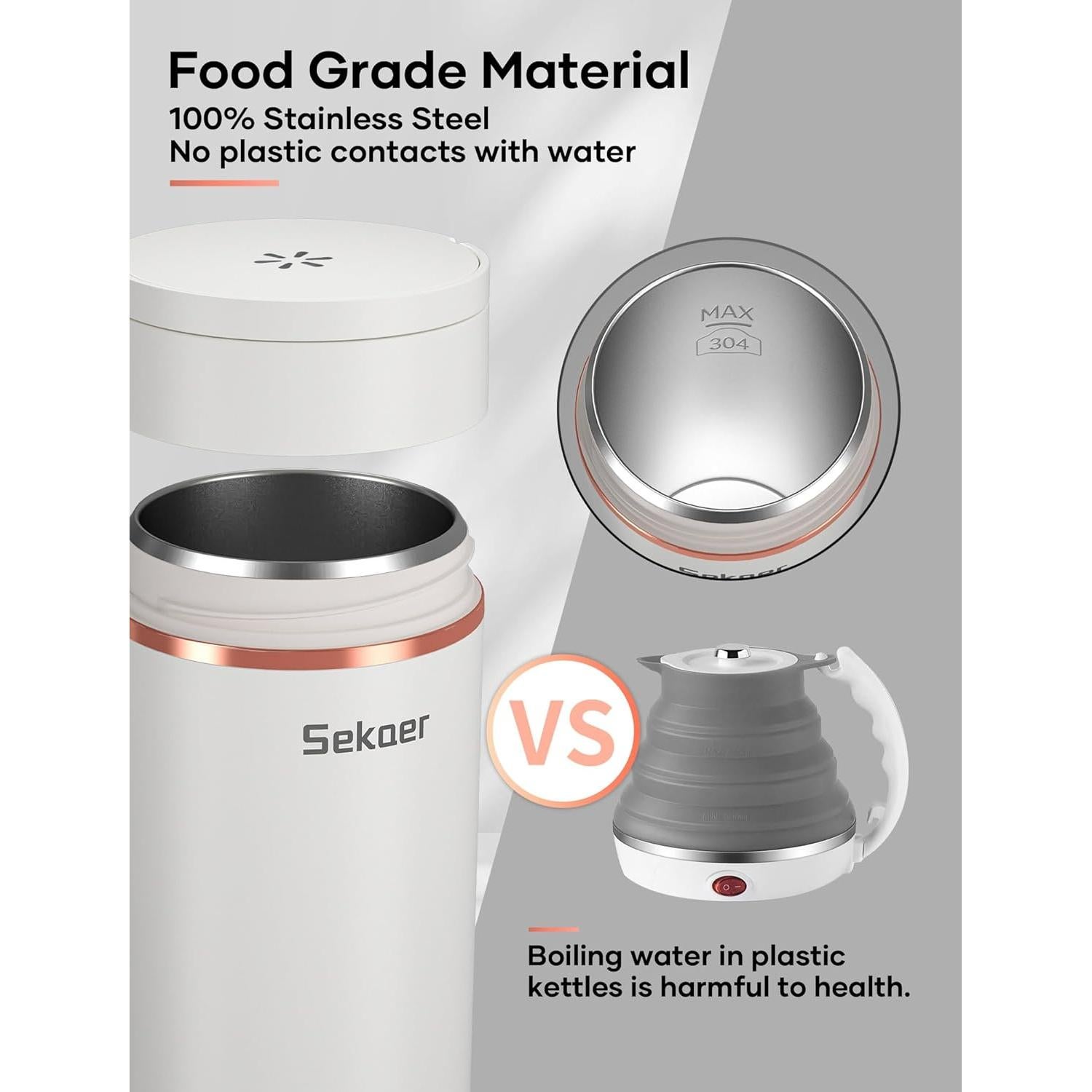 Hervidor Eléctrico Portátil Sekaer SKE-840W 400mL Acero Inoxidable