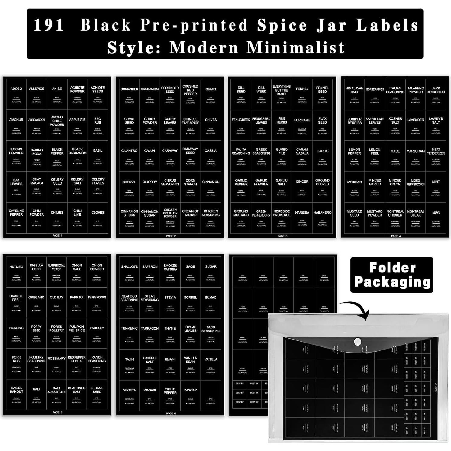 191 Etiquetas de Especias Preimpresas GPOVVIMX - Impermeables