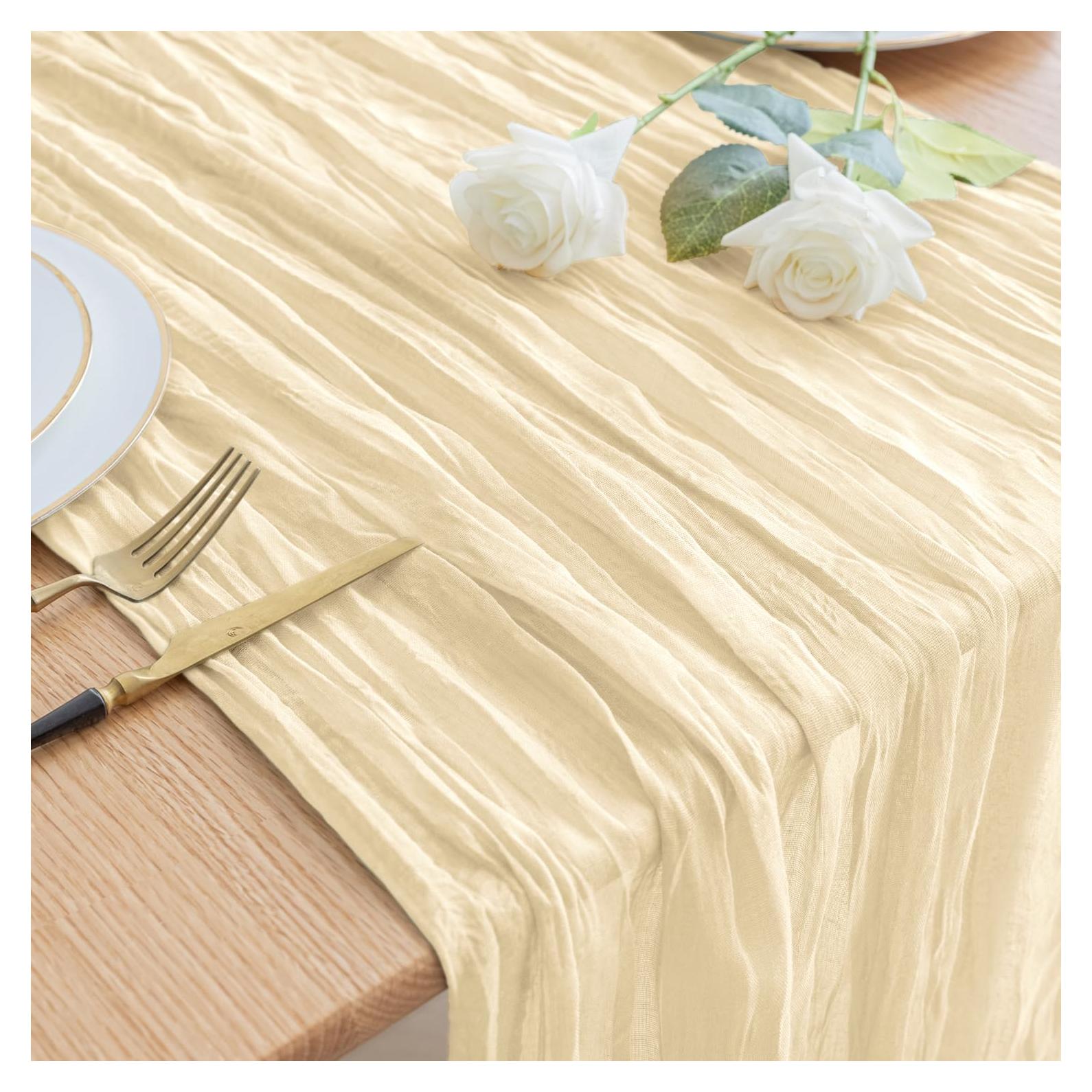 Camino de Mesa Asee'm 305x89 cm Beige Gasa Boho para Eventos