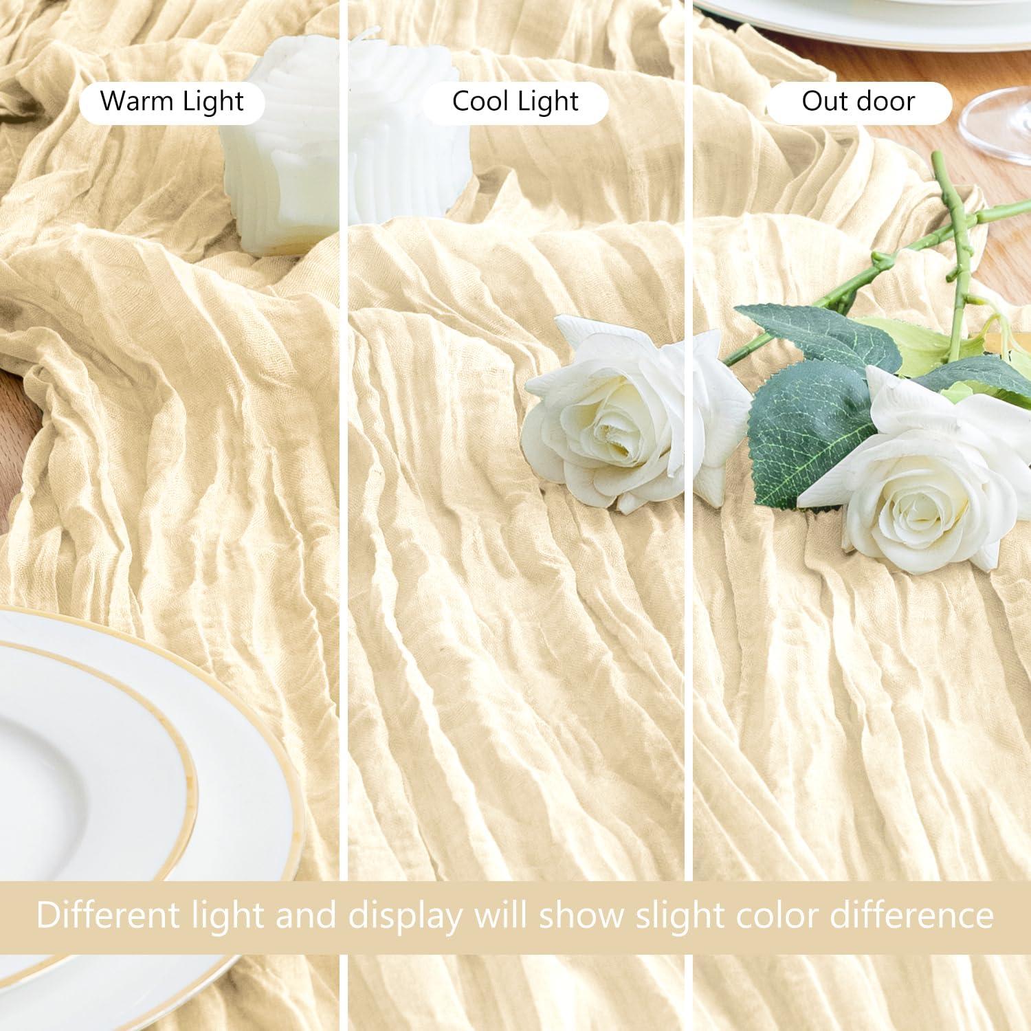 Camino de Mesa Asee'm 305x89 cm Beige Gasa Boho para Eventos