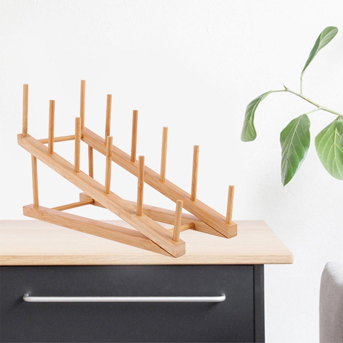 Estante de Secado de Platos de Bambú TIE-DailyNec 30x11.4x48.3cm
