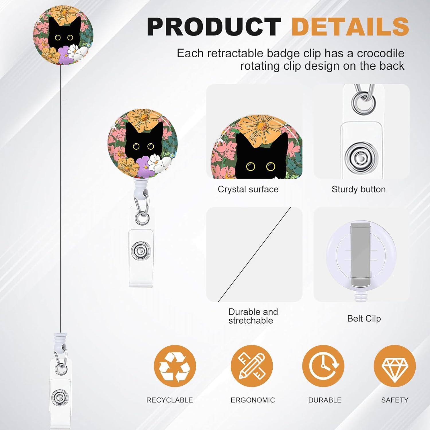 Soporte de Insignia Retráctil Bclelct 3Pcs Gato Flores