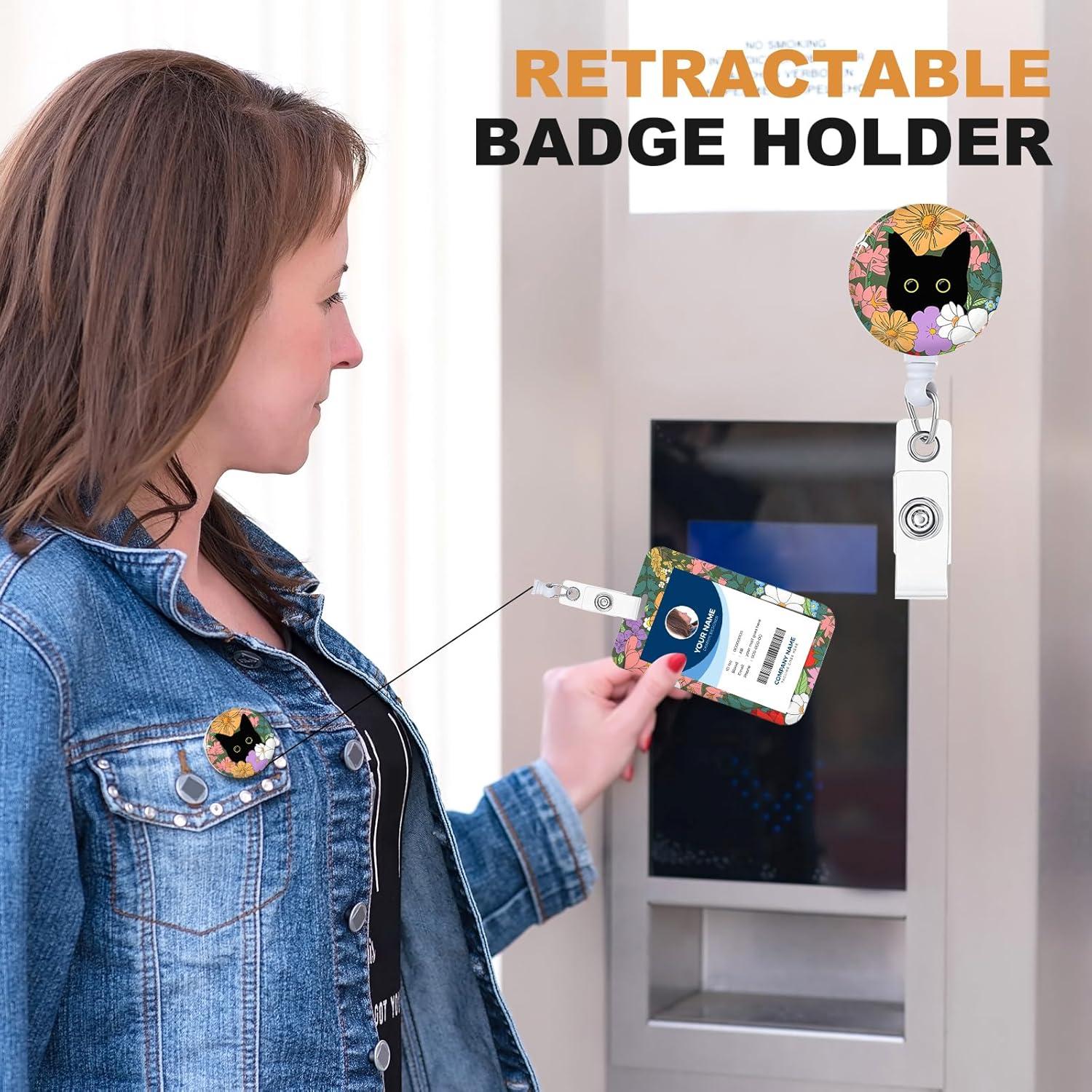 Soporte de Insignia Retráctil Bclelct 3Pcs Gato Flores