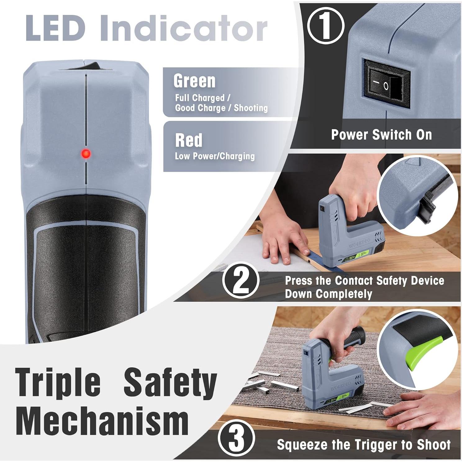 Pistola de Grapas Eléctrica WORKPRO 3.6V 2-en-1 con 2000 Grapas