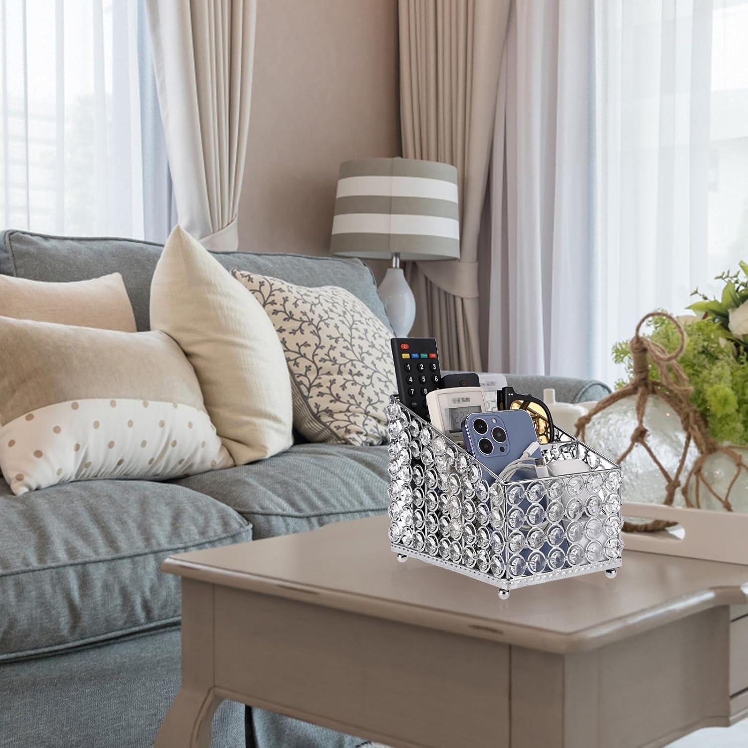 Soporte de Control Remoto Sumnacon de Cristal Plateado con 3 Compartimentos