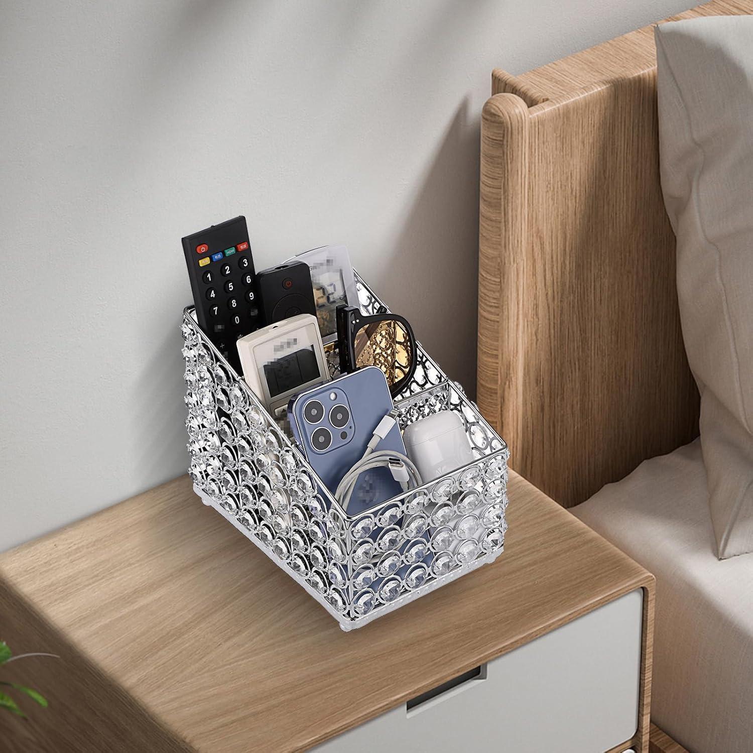 Soporte de Control Remoto Sumnacon de Cristal Plateado con 3 Compartimentos