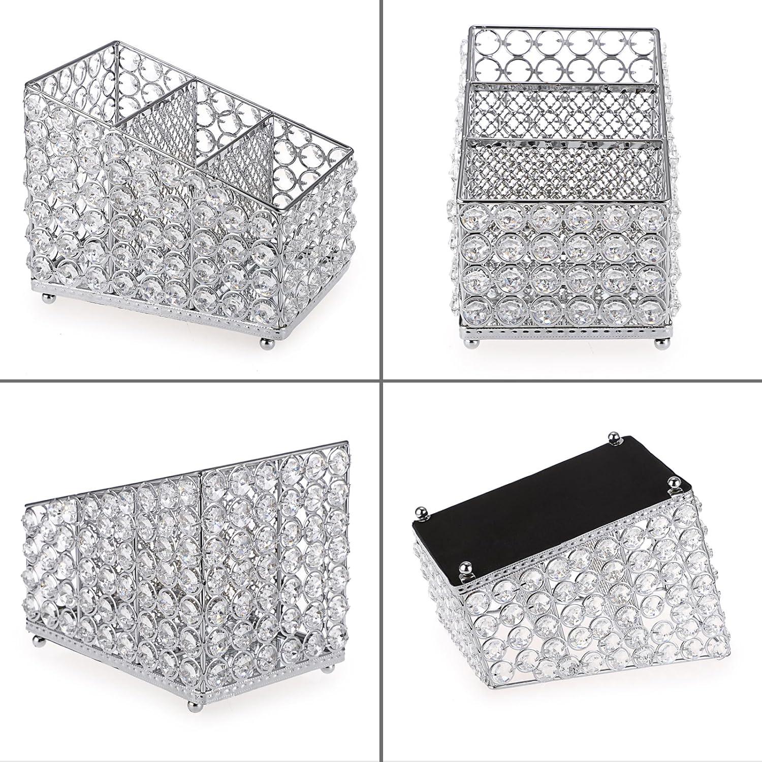 Soporte de Control Remoto Sumnacon de Cristal Plateado con 3 Compartimentos