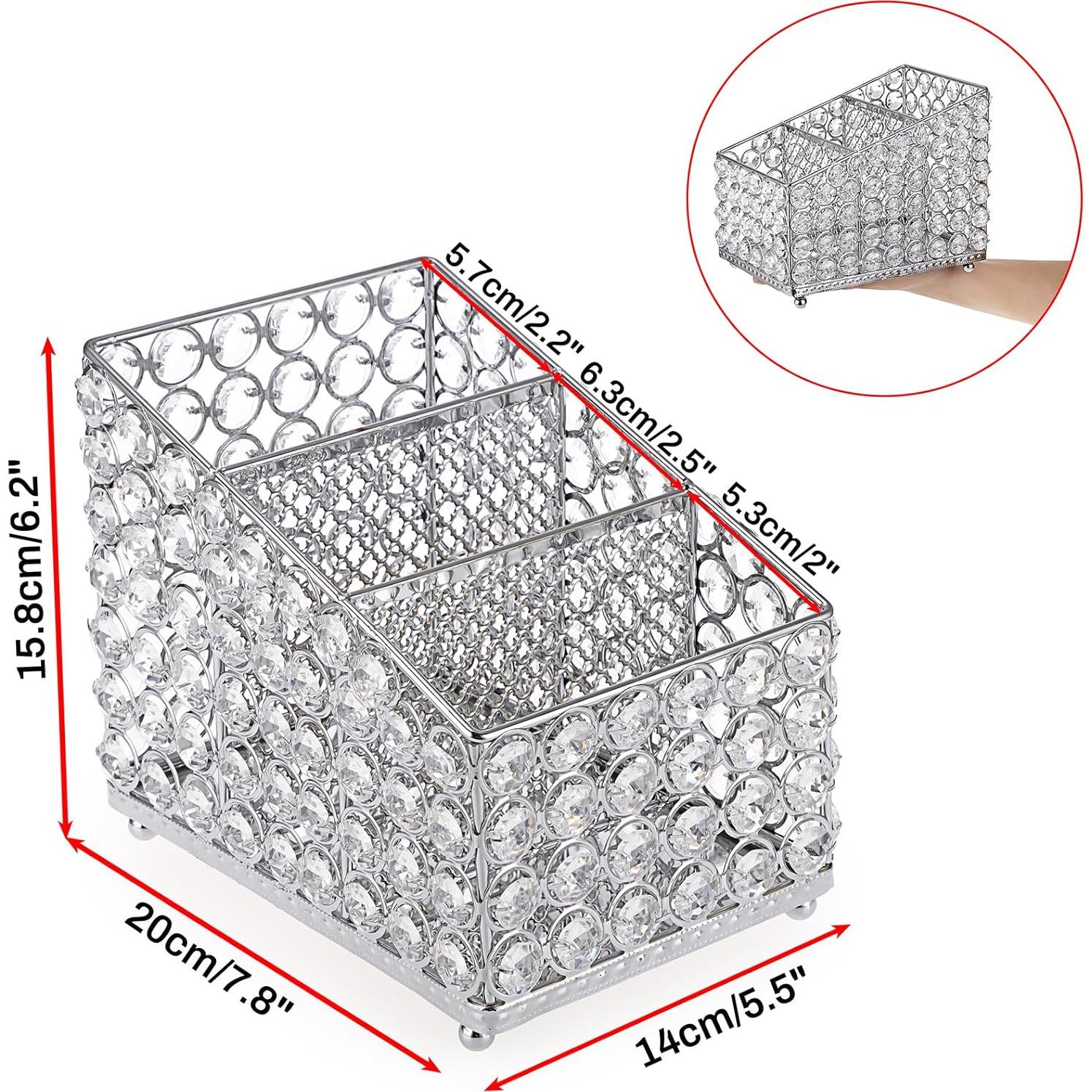 Soporte de Control Remoto Sumnacon de Cristal Plateado con 3 Compartimentos