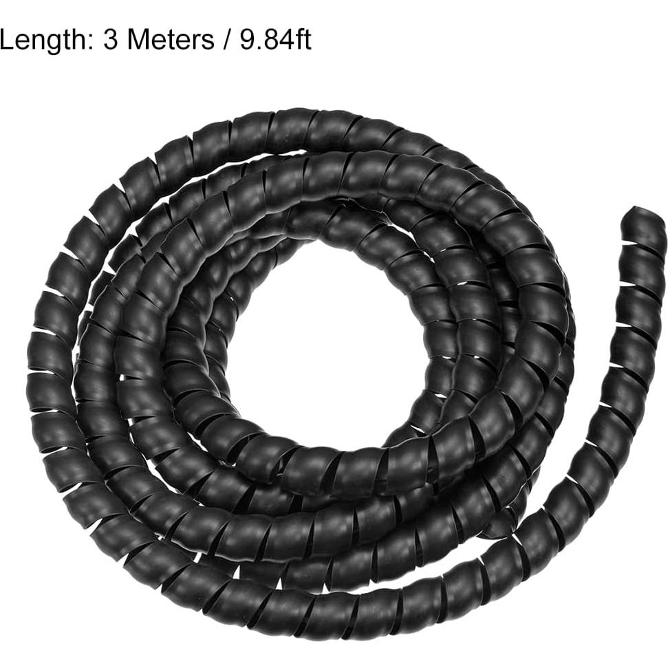 Manga de Gestión de Cables Espiral 14mm x 17mm 3m uxcell Negro