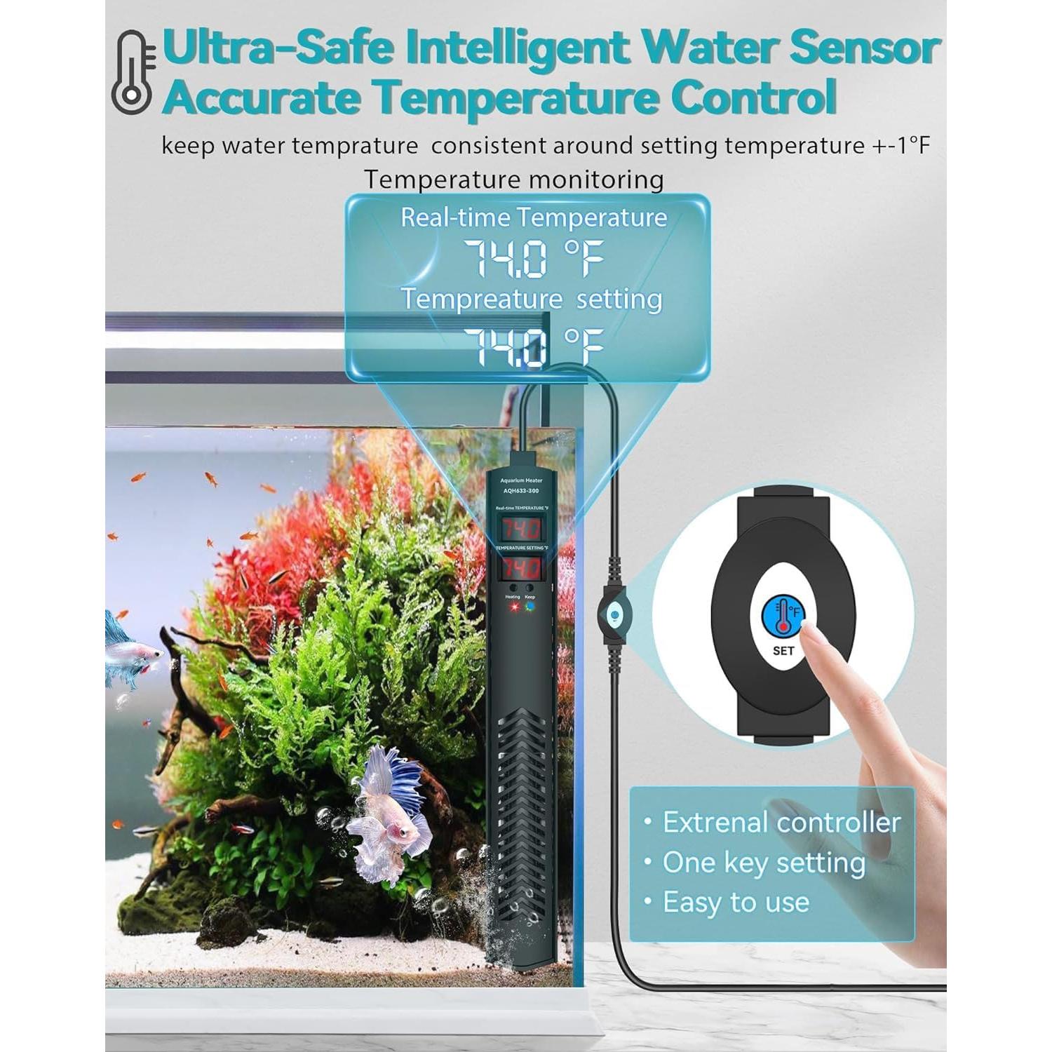 Calentador de Acuario 300W AHJ para 151-265 Litros con Control Preciso