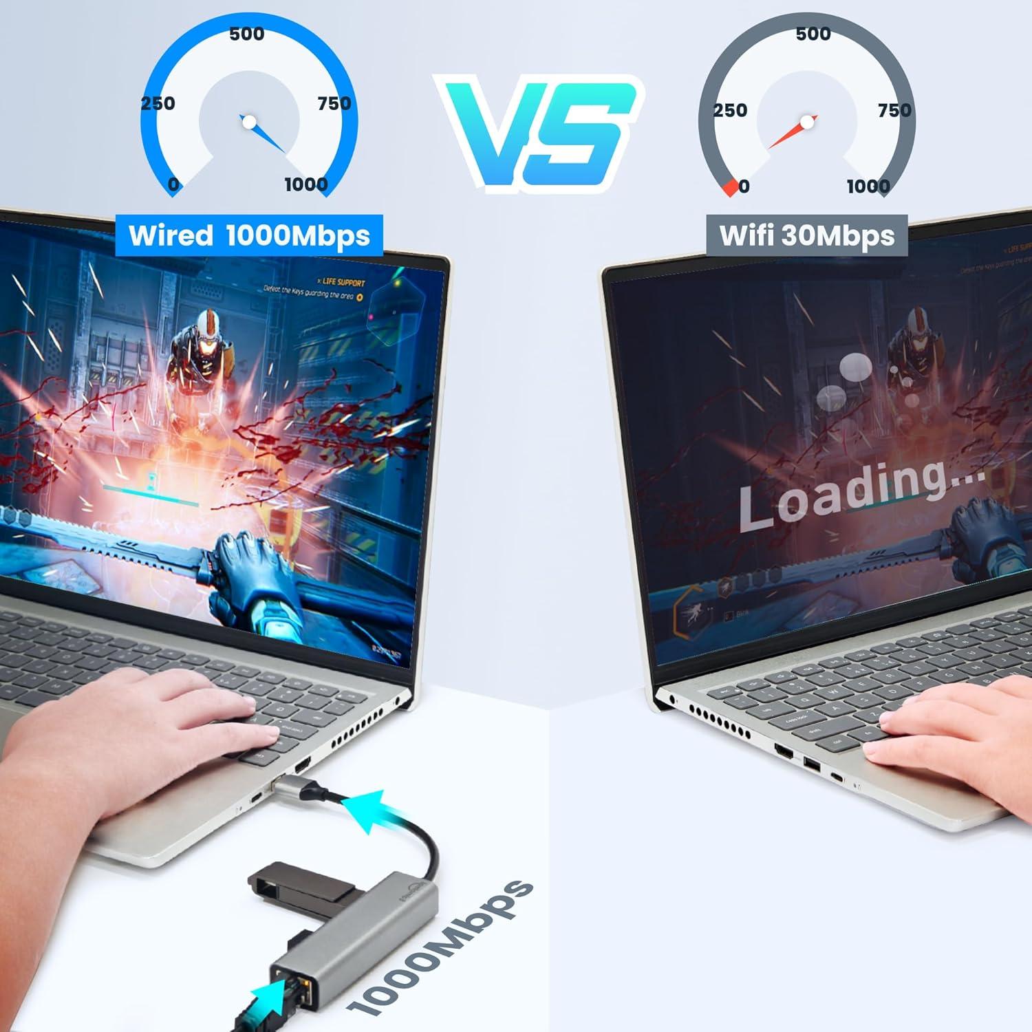 Hub USB 3.0 con Adaptador Ethernet EQIMAIMAI 1Gbps