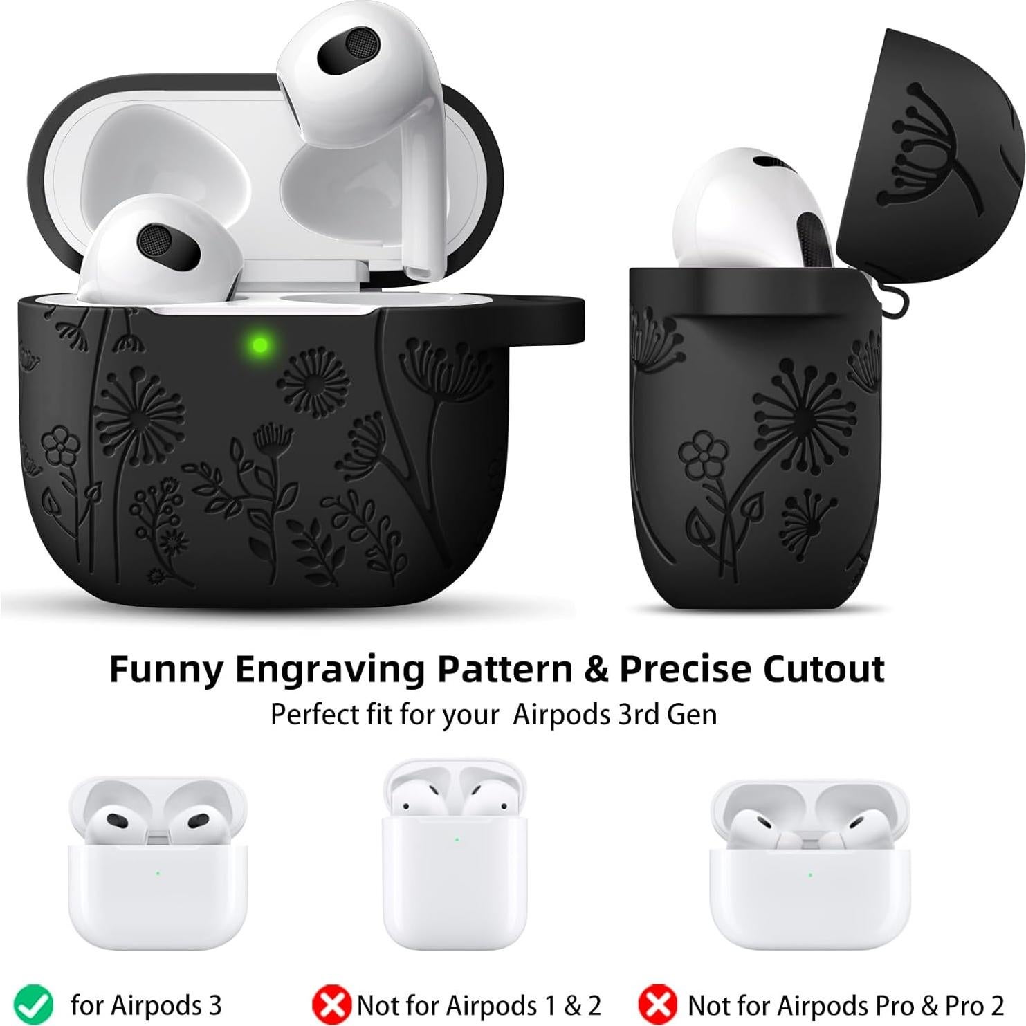 Funda de Silicona Grabada Lerobo para AirPods 3ra Generación - Negro