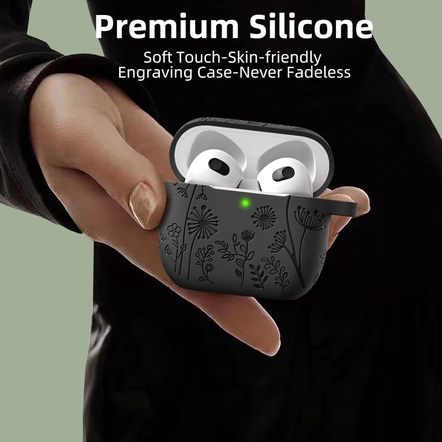 Funda de Silicona Grabada Lerobo para AirPods 3ra Generación - Negro