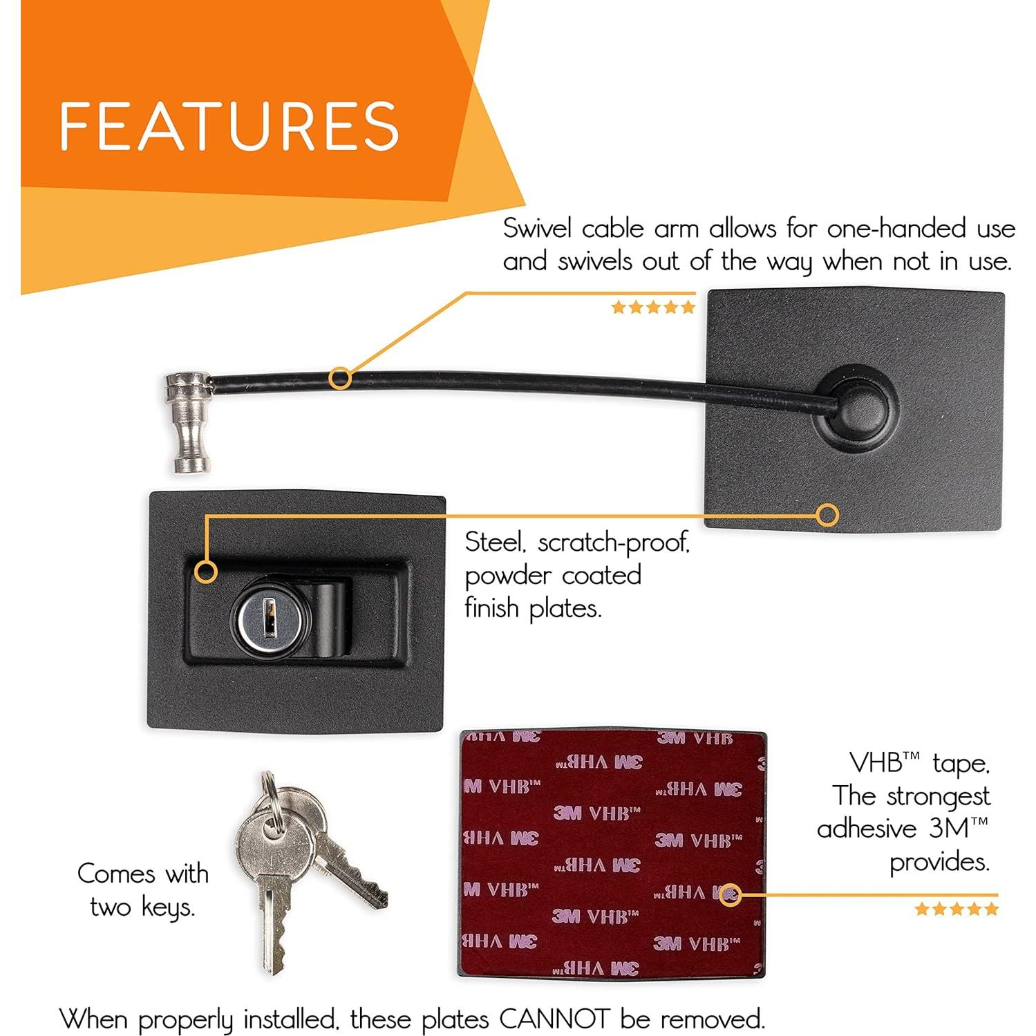 2-Pack Guardianite Premium Refrigerator Lock with Built-in Keyed Lock (2-Pack Black)