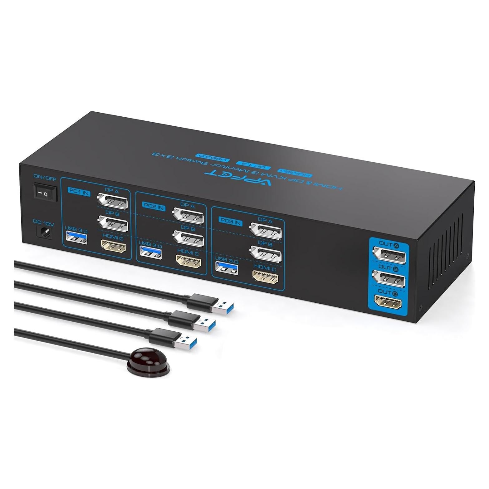 Conmutador KVM 3 PC 3 Monitores AILVLVNG 4K 144Hz HDMI DP