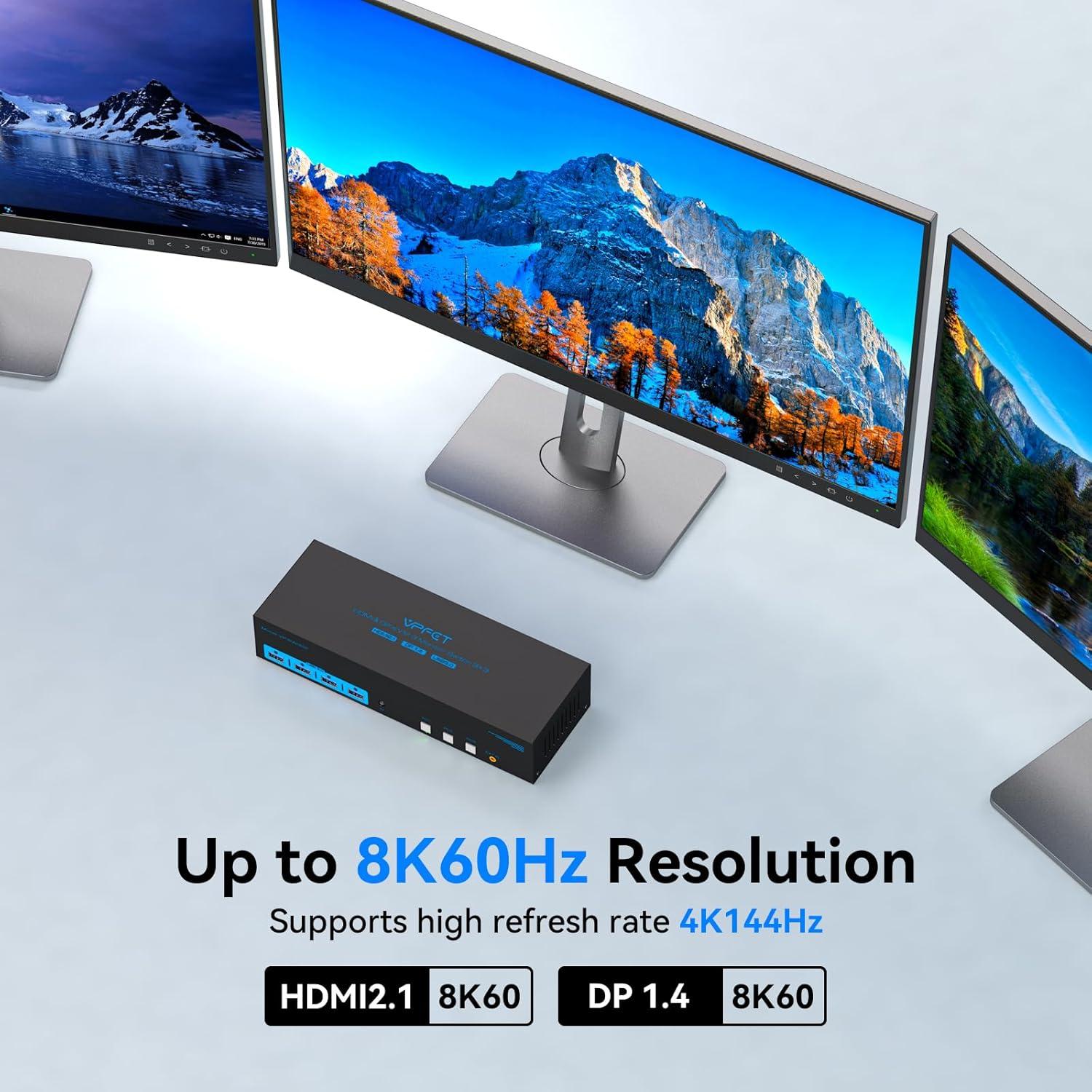 Conmutador KVM 3 PC 3 Monitores AILVLVNG 4K 144Hz HDMI DP