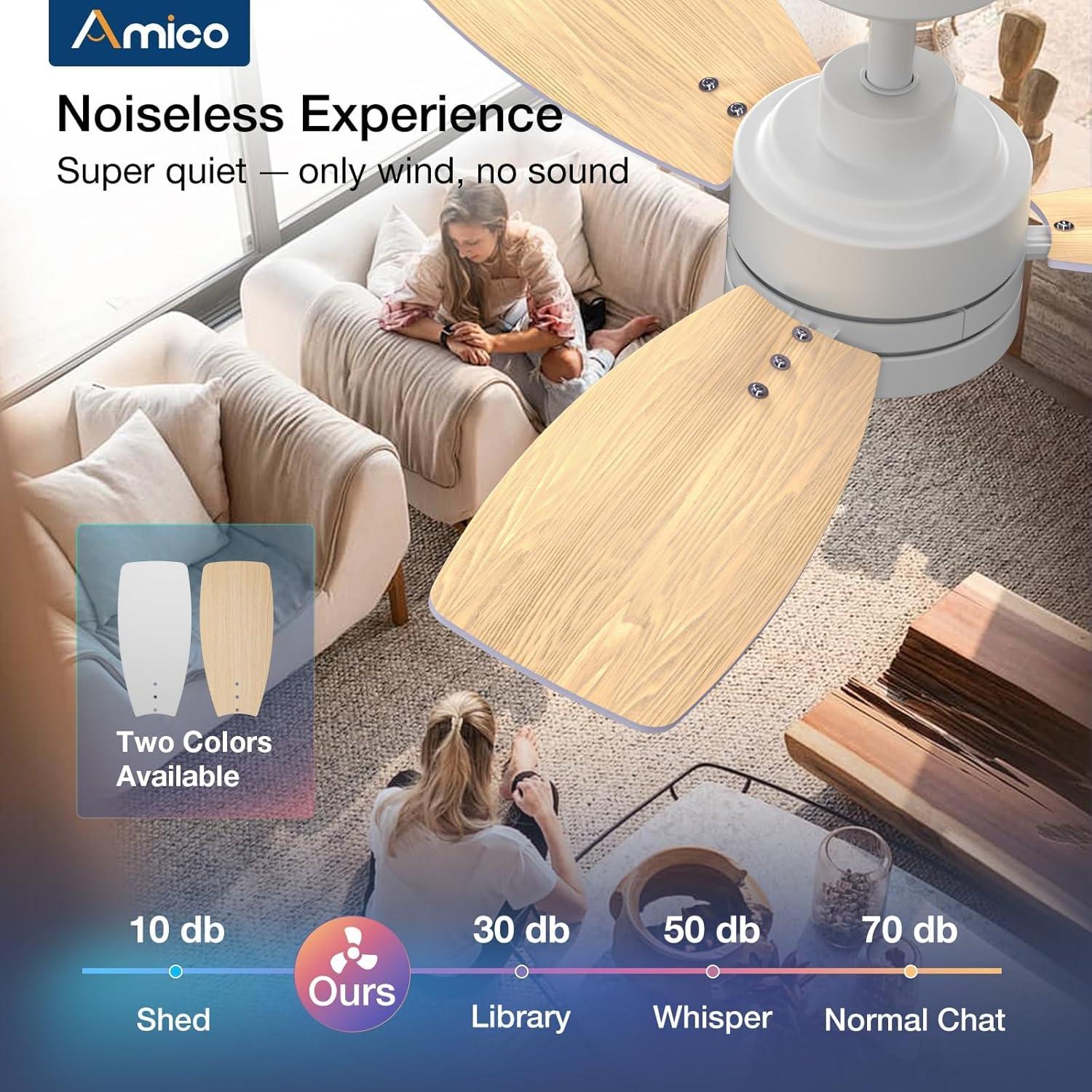 Amico Ceiling Fans with Lights, 36 inch Ceiling Fan with Light and Remote Control, Reversible, 3CCT, Dimmable, Noiseless, Small White Ceiling Fan for Bedroom, Indoor/Outdoor Use